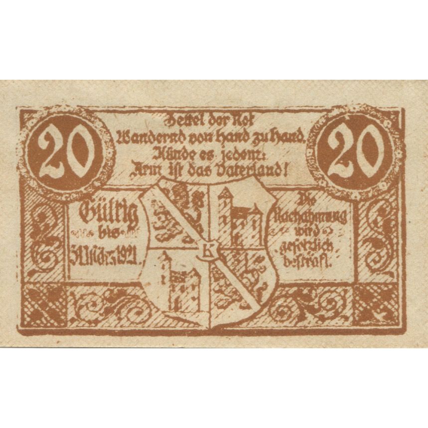 Geldschein, Österreich, Kirchberg, 20 Heller, Texte, 1920 UNZ- Mehl:FS 441