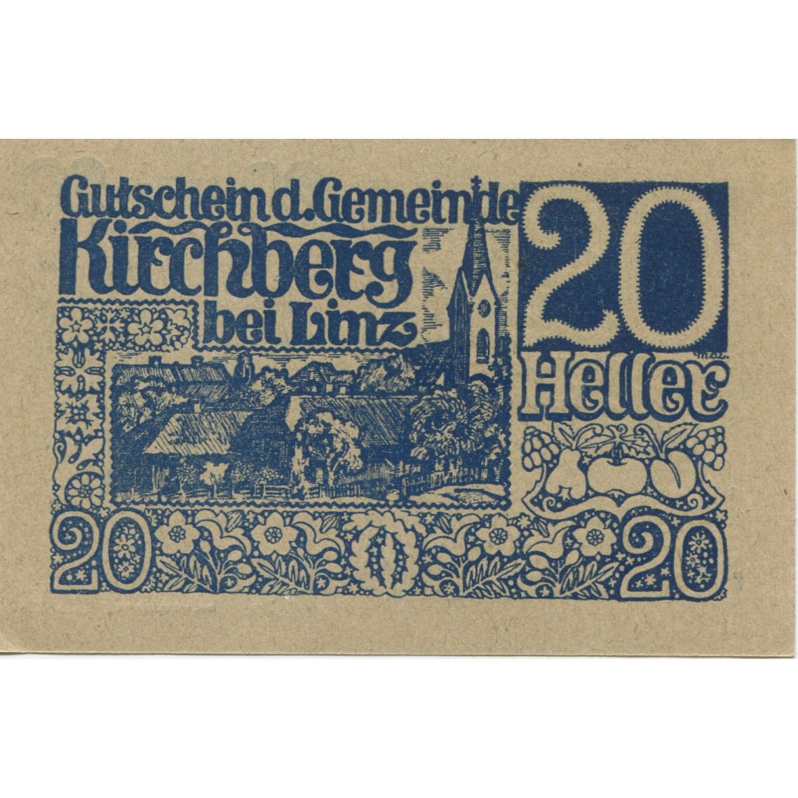 Banknote, Austria, Kirchberg, 20 Heller, Eglise, 1920 UNC(63) Mehl:FS 443a