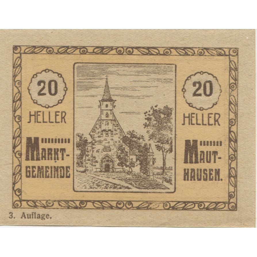 Geldschein, Österreich, Mauthausen, 20 Heller, Eglise 1920 UNZ- Mehl:FS 334