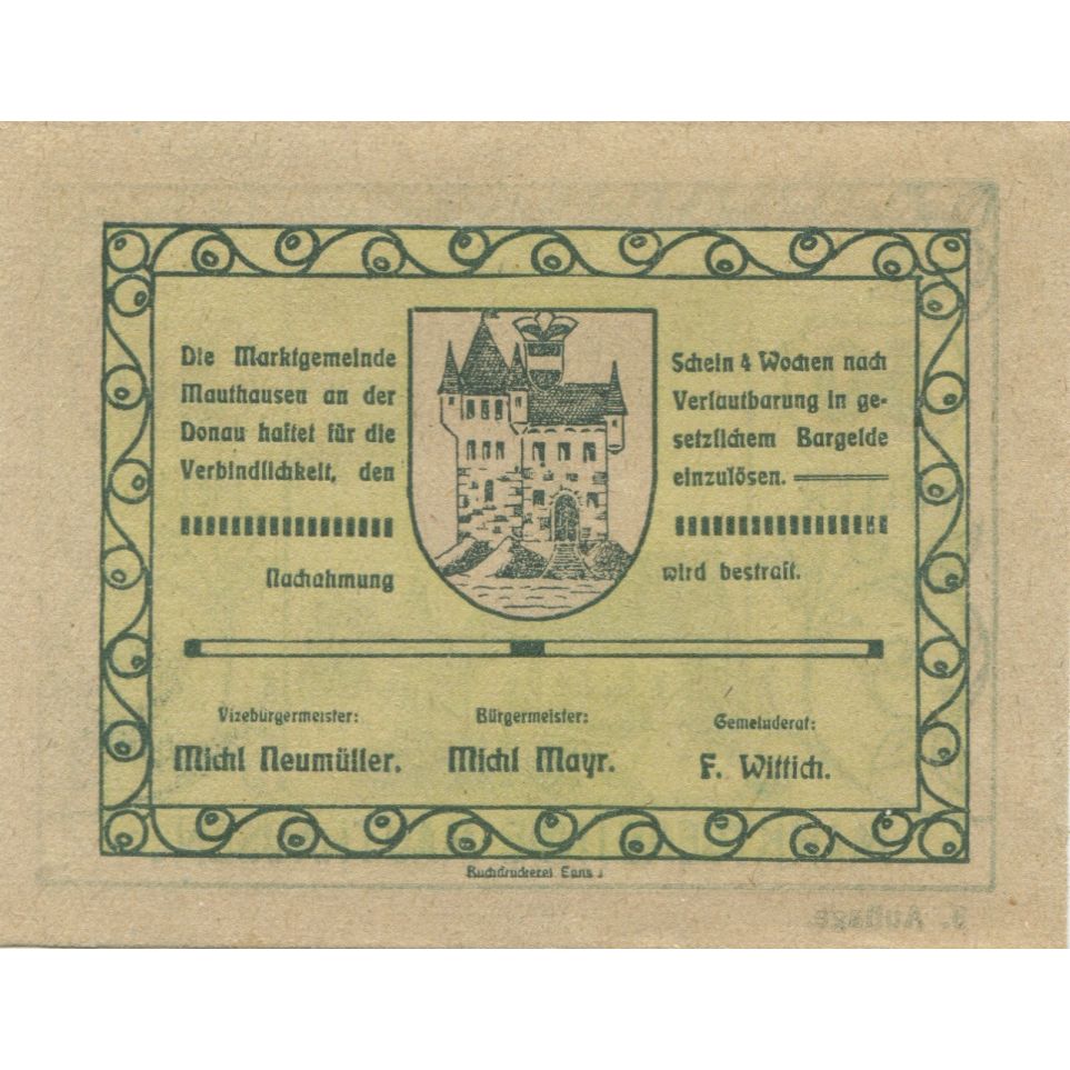 Banknote, Austria, Mauthausen, 50 Heller, Eglise, 1920 UNC(63) Mehl:FS 334