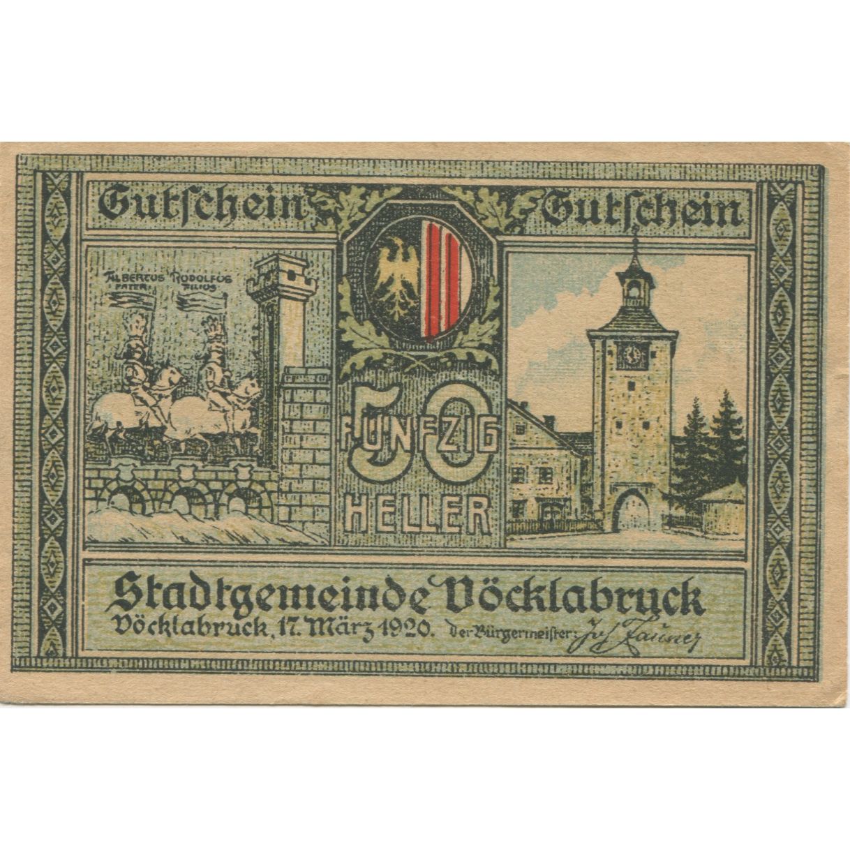 Billet, Autriche, Vocklabruck, 50 Heller, château 1920-12-31, SPL Mehl:FS 1116