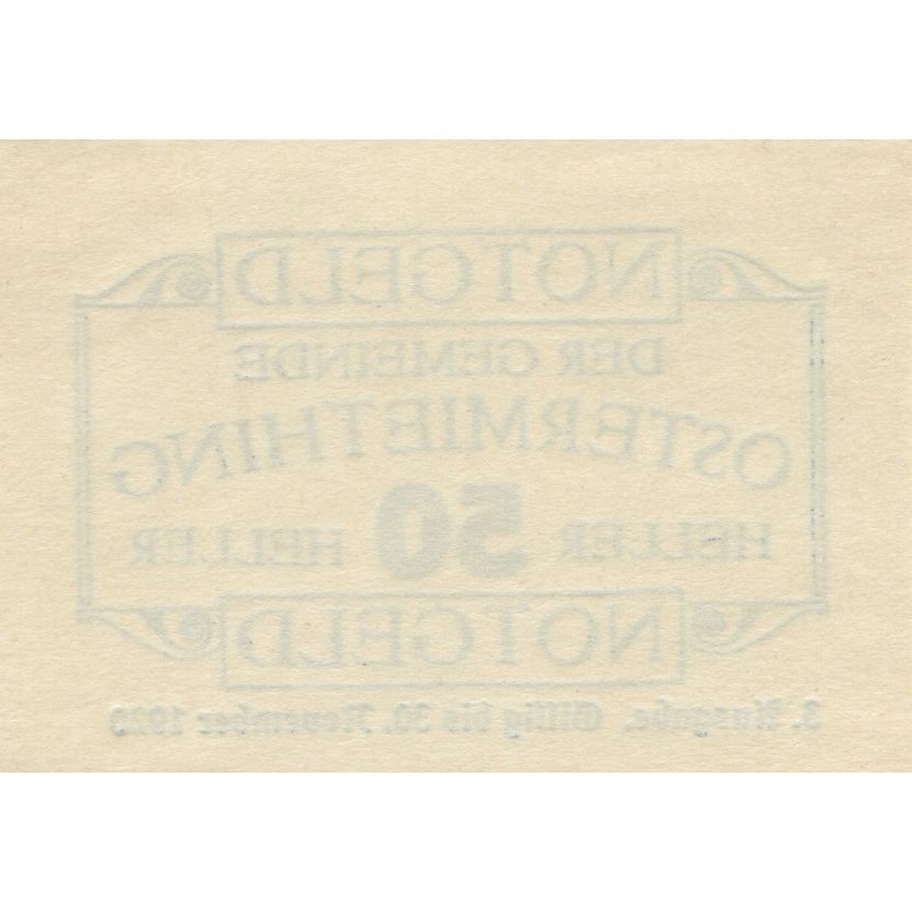 Geldschein, Österreich, Ostermiething 50 Heller, Texte, 1920 UNZ- Mehl:FS 713IIa