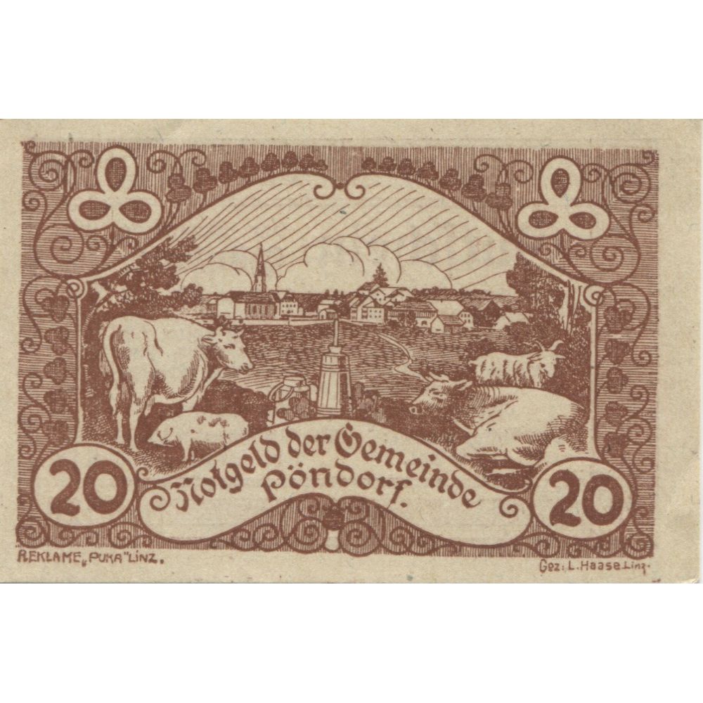 Banknote, Austria, Pöndorf, 20 Heller, paysage, 1920, UNC(63), Mehl:FS 757d