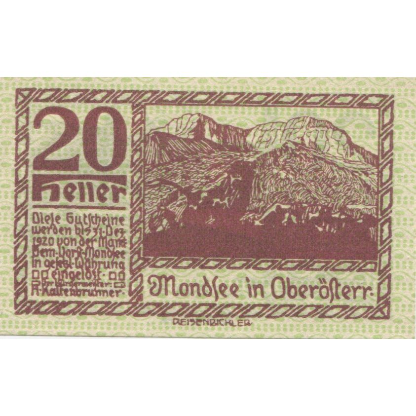 Geldschein, Österreich, Mondsee, 20 Heller, champs 1920-12-31, UNZ- Mehl:FS 626