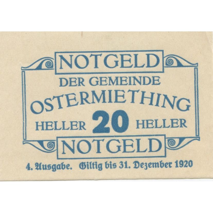 Banknote, Austria, Ostermiething, 20 Heller, Texte, 1920, UNC(63) Mehl:FS 713IIa