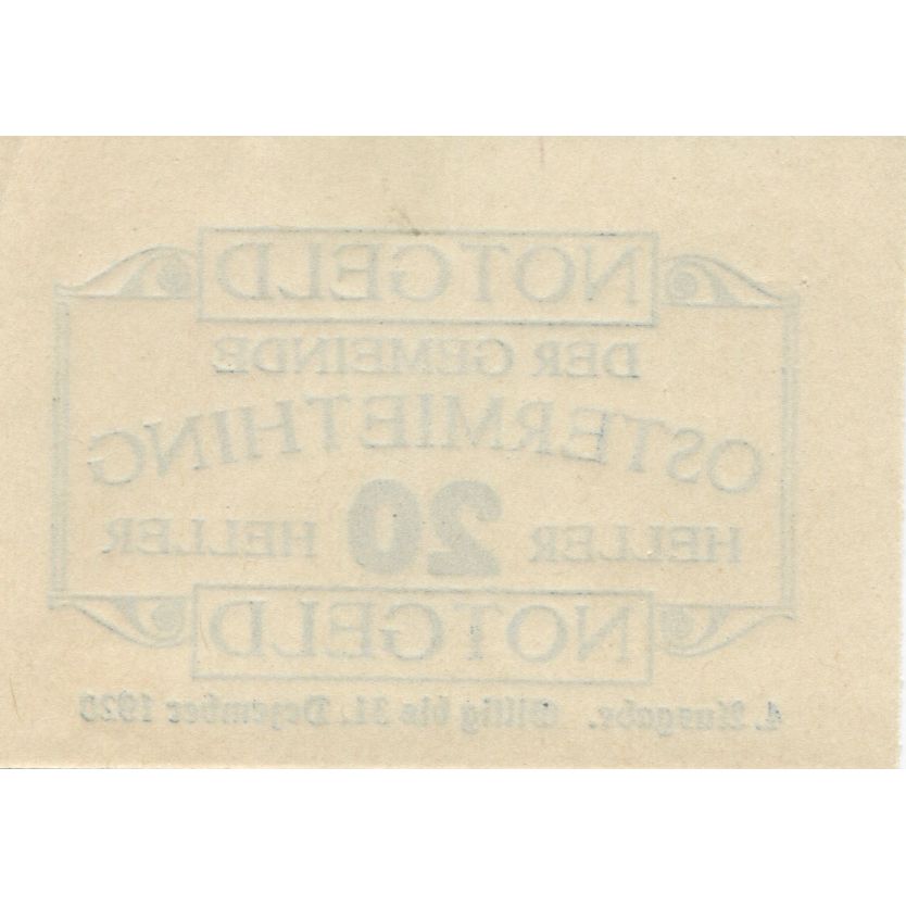 Banknote, Austria, Ostermiething, 20 Heller, Texte, 1920, UNC(63) Mehl:FS 713IIa
