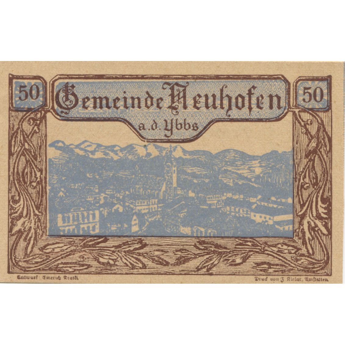 Banknot, Austria, Neuhofen, 50 Heller, village 1920-12-30, UNC(63) Mehl:FS 648a