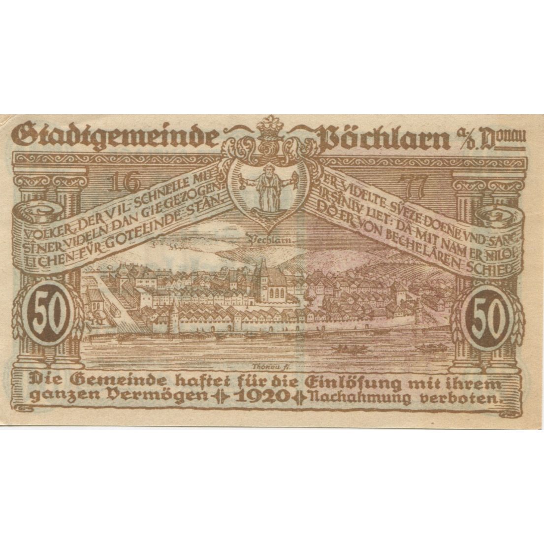 Geldschein, Österreich, Pochlarn, 50 Heller, château, 1920, UNZ- Mehl:FS 457a