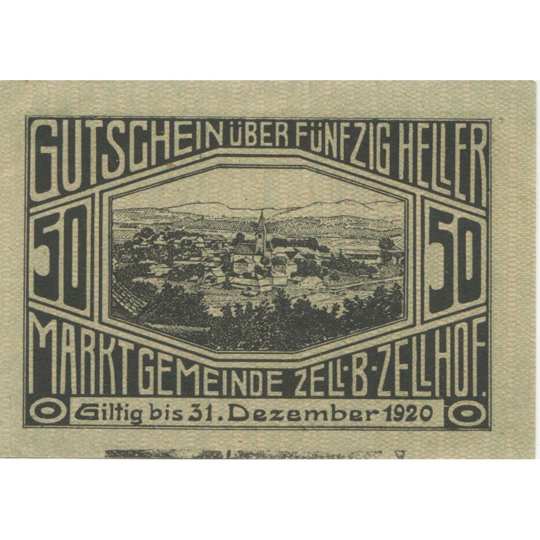 Banknote, Austria, Zell B. Zellhof, 50 Heller, Eglise 1920 UNC(63) Mehl:FS 1274a