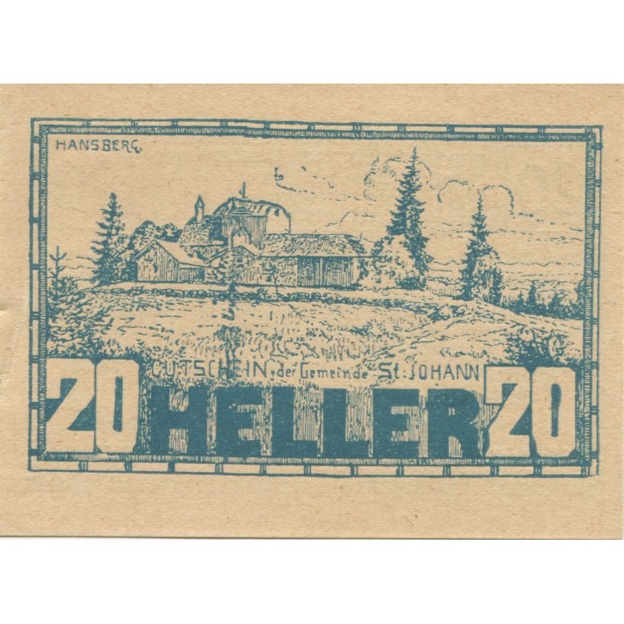 Banknote, Austria, St Johann, 20 Heller, ferme, 1920, UNC(63), Mehl:FS 894aa
