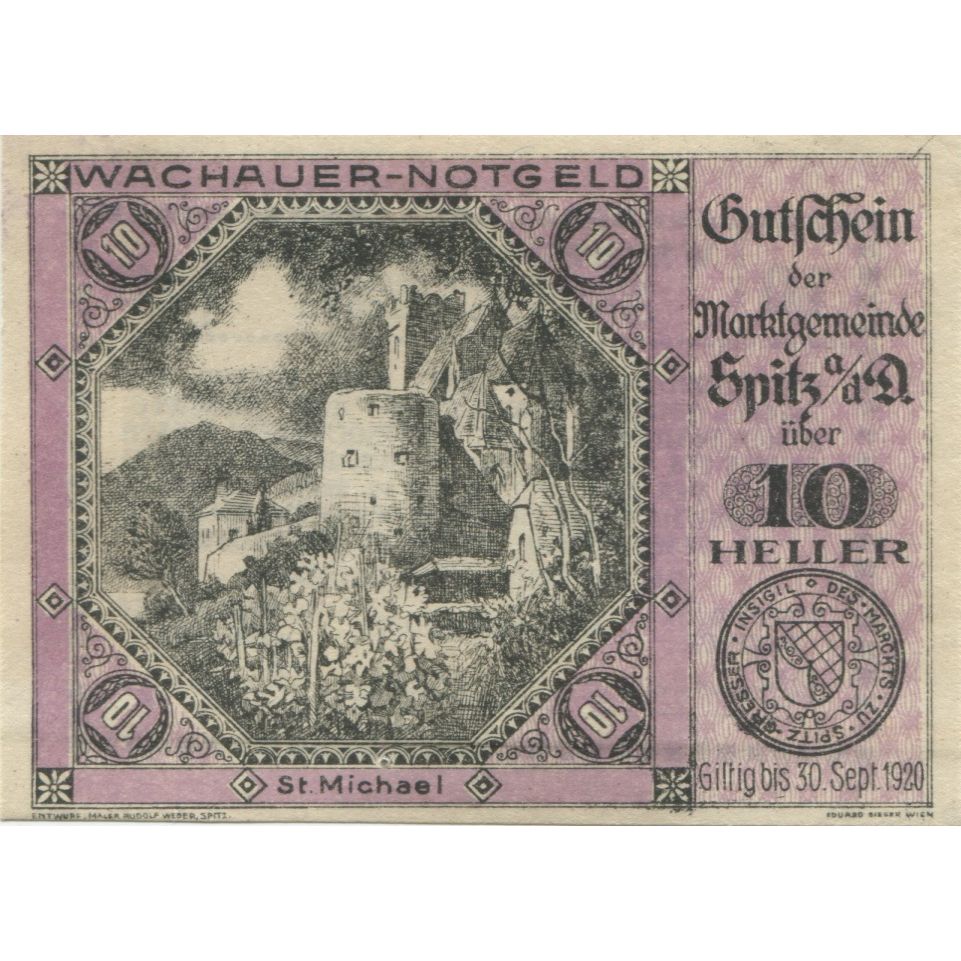 Banconote, Austria, Spitz, 10 Heller, château 1920-09-30, SPL, Mehl:FS 1122