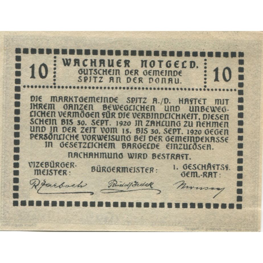 Banconote, Austria, Spitz, 10 Heller, Texte, 1920, 1920-12-31, SPL, Mehl:FS 1122
