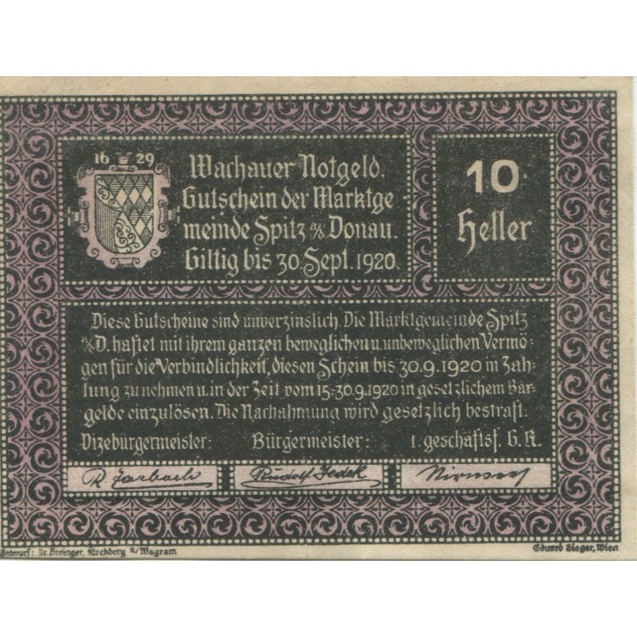 Banconote, Austria, Spitz, 10 Heller, Texte, 1920, 1920-12-31, SPL, Mehl:FS 1122