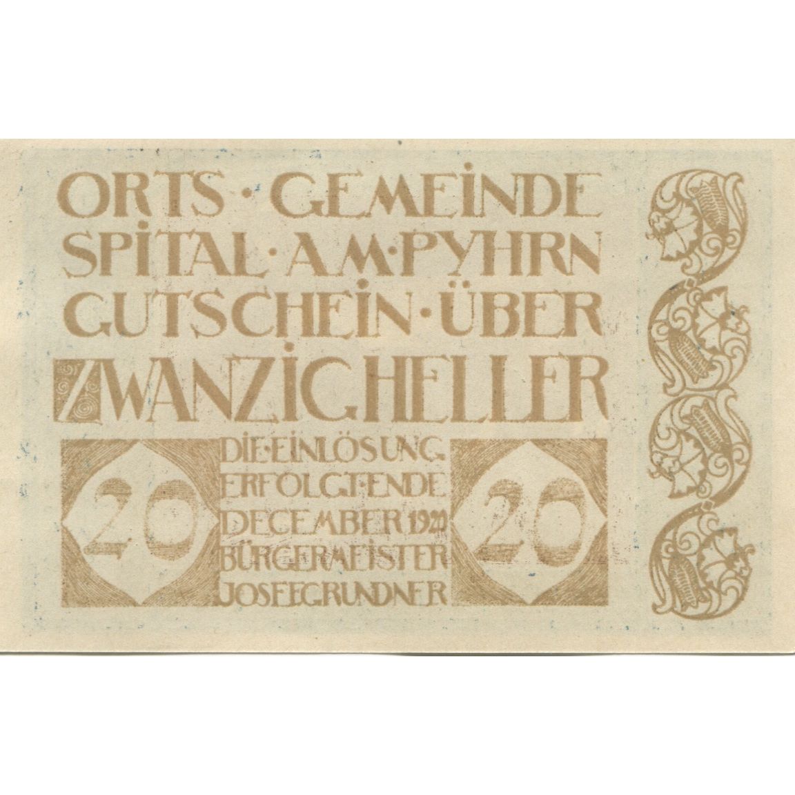 Banknote, Austria, Spital, 20 Heller, Usine, 1920, UNC(63), Mehl:FS 1007IIa
