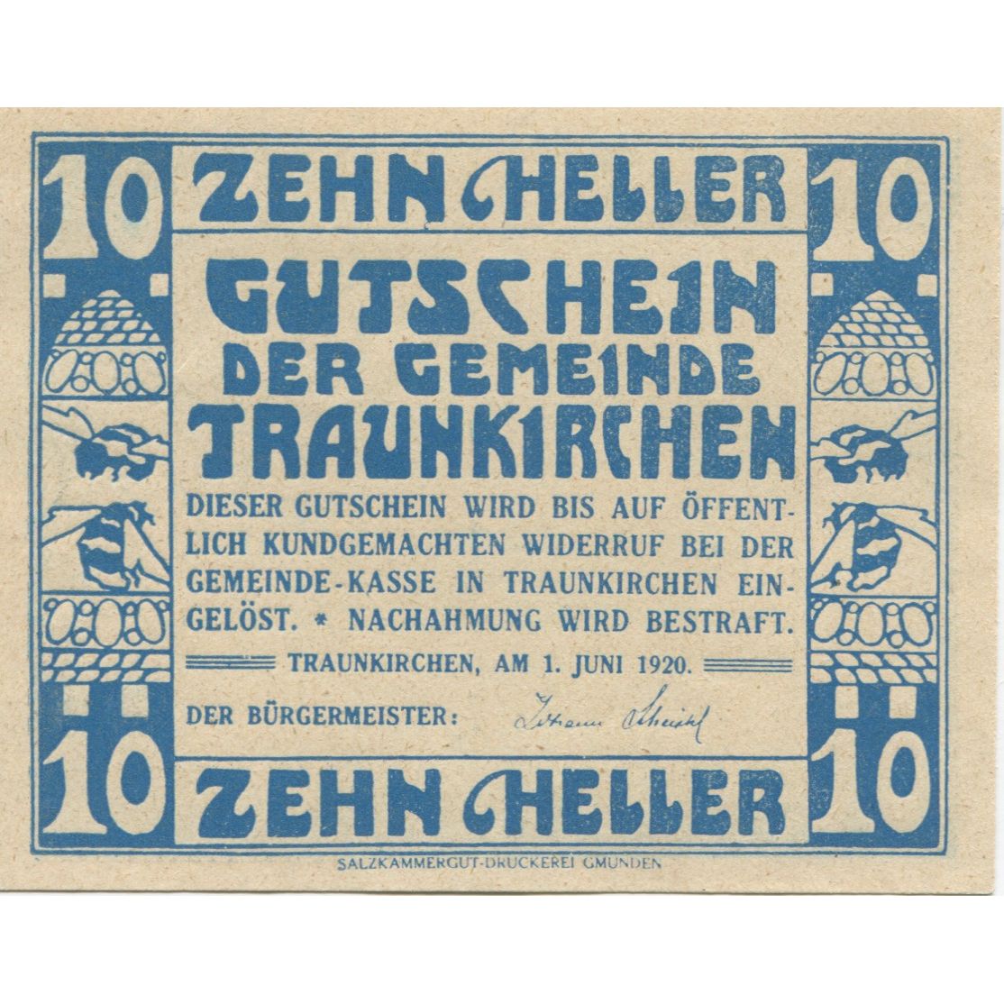 Banknote, Austria, Traunkirchen, 10 Heller, voilier, 1920, UNC(63), Mehl:FS 1081