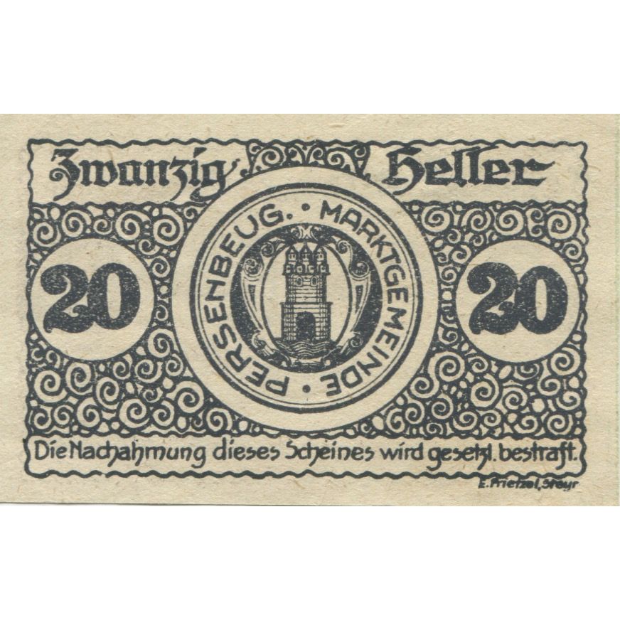 Banknote, Austria, Persenbeug, 20 Heller, Blason, 1920 UNC(63) Mehl:FS 735I
