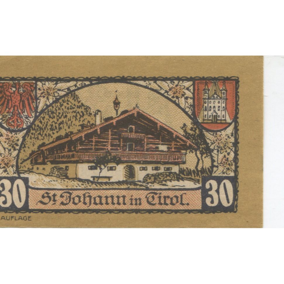 Banknote, Austria, St Johann, 30 Heller, personnage, 1921 UNC(63) Mehl:FS 898a