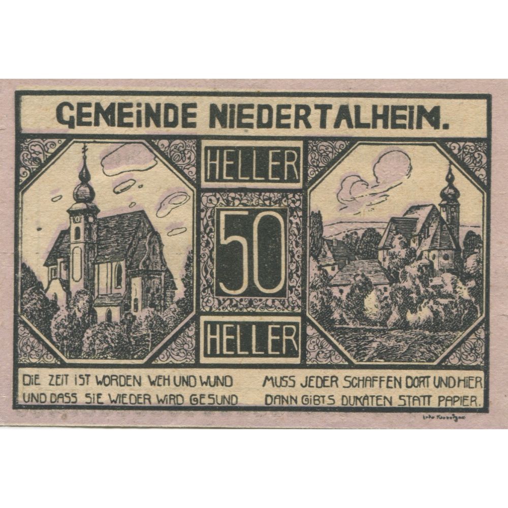 Banknote, Austria, Niedertalheim, 50 Heller, Eglise, 1920 UNC(63) Mehl:FS 672b
