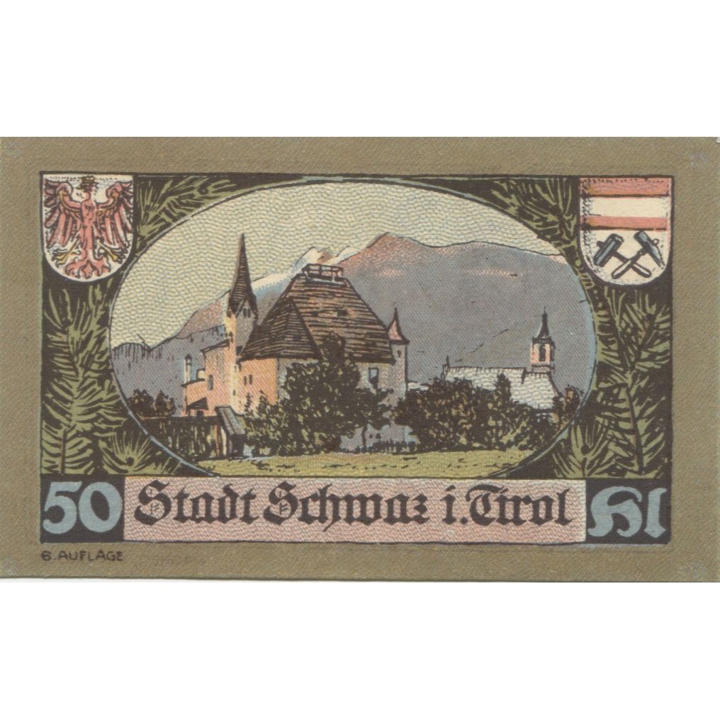 Banknote, Austria, Schwaz, 50 Heller, personnage, 1920, UNC(63) Mehl:FS 983a