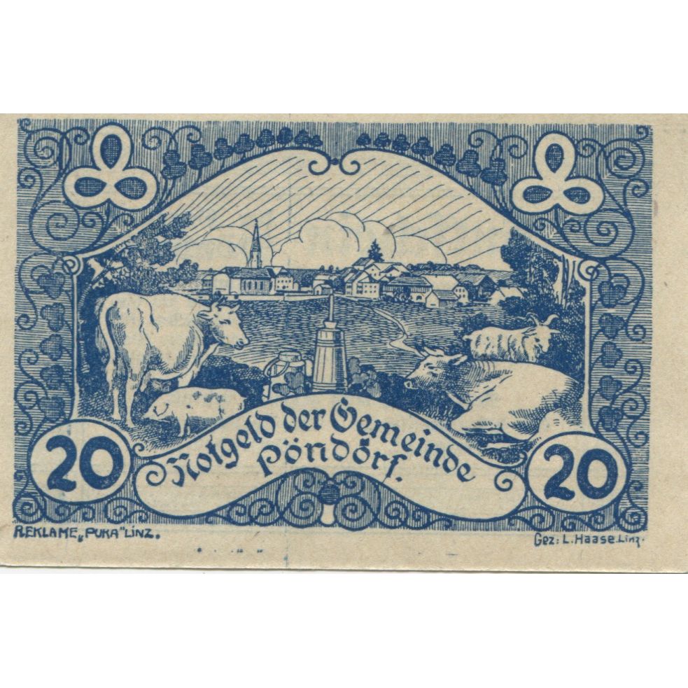 Banknote, Austria, Pöndorf, 20 Heller, Animaux, 1920, UNC(63), Mehl:FS 757a