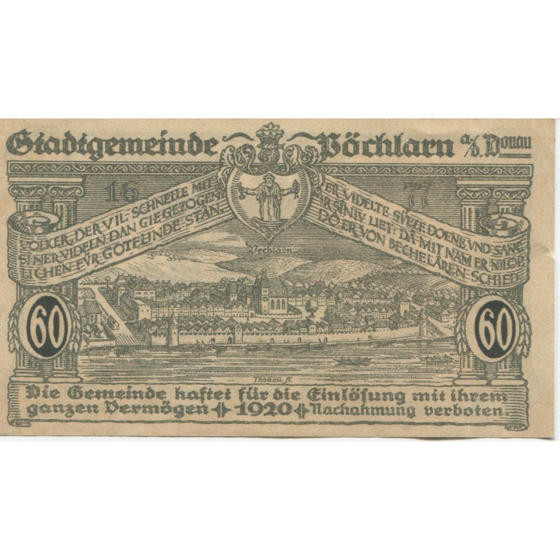 Banknote, Austria, Pochlarn, 60 Heller, château, 1920 UNC(63) Mehl:FS 755II