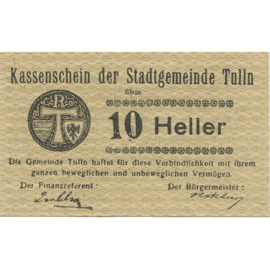 Banconote, Austria, Tulln, 10 Heller, Texte, 1920 SPL, Mehl:FS 1083I