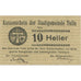 Banconote, Austria, Tulln, 10 Heller, Texte, 1920 SPL, Mehl:FS 1083I