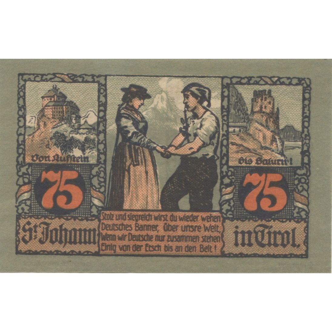 Geldschein, Österreich, St Johann, 75 Heller, paysage 1921 UNZ- Mehl:FS 898a