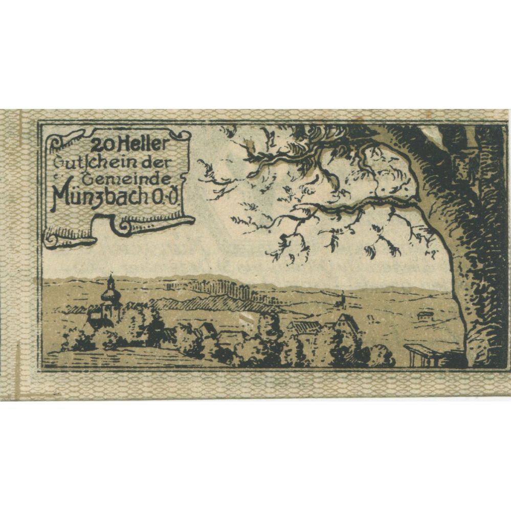 Banknote, Austria, Munzbach, 20 Heller, paysage, 1920 UNC(63) Mehl:FS 636I