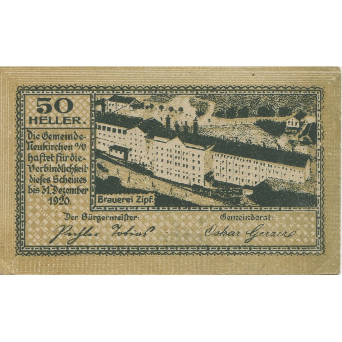 Banknote, Austria, Neukirchen, 50 Heller, Eglise 1920, AU(55-58) Mehl:FS 657