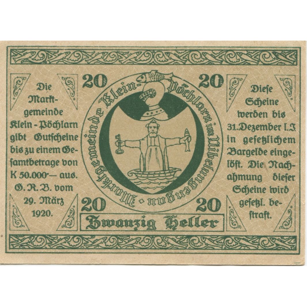 Banknote, Austria, Klein Pöchlarn, 20 Heller, Eglise, 1920 UNC(63) Mehl:FS 457c