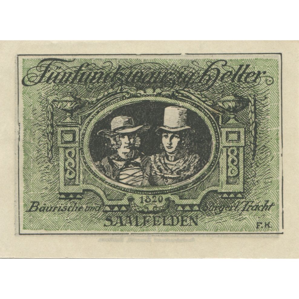 Banknote, Austria, Saalfelden, 25 Heller, paysage, 1920, UNC(63), Mehl:FS 859b