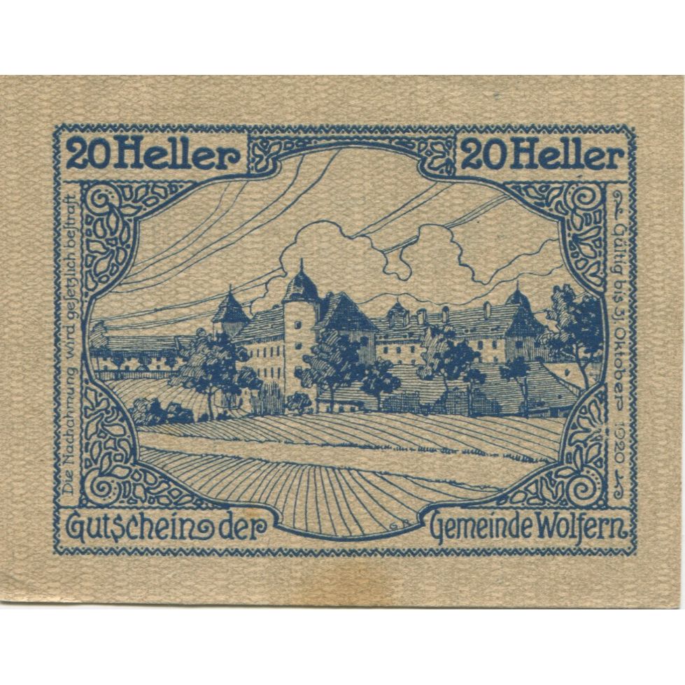 Banknote, Austria, Wolfern, 20 Heller, château, 1920 UNC(63) Mehl:FS 1248
