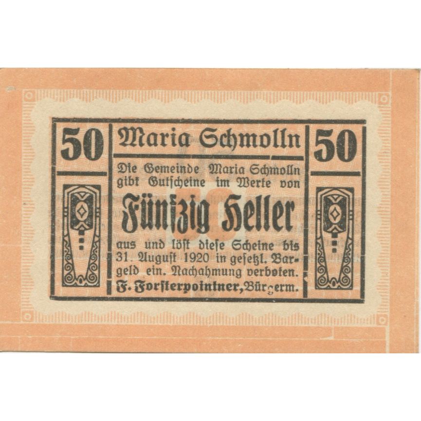 Banknote, Austria, Schmolln, 50 Heller, Texte 1920-08-31, UNC(63) Mehl:FS 587Ia