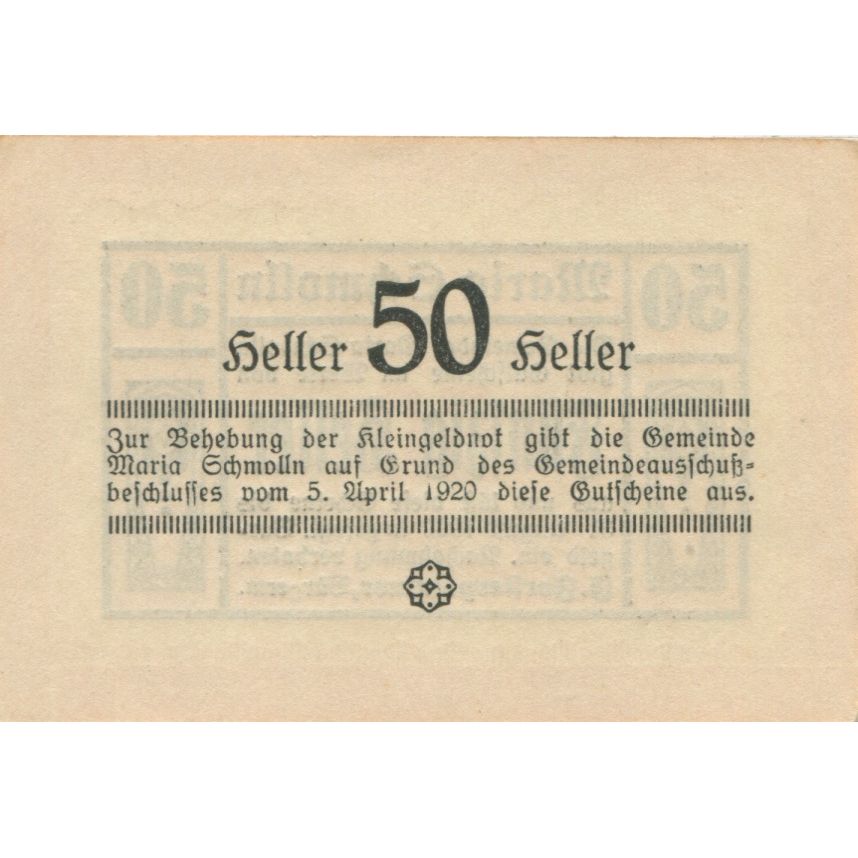 Banknote, Austria, Schmolln, 50 Heller, Texte 1920-08-31, UNC(63) Mehl:FS 587Ia