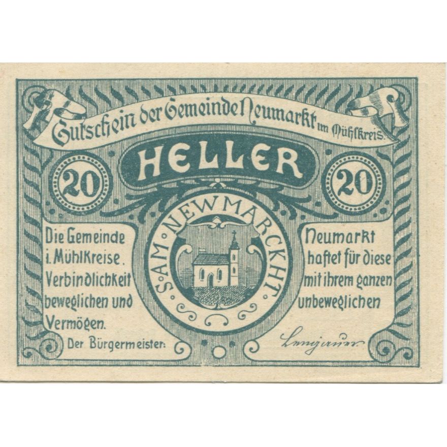 Banknote, Austria, Neumarkt, 20 Heller, Eglise, 1920 UNC(63) Mehl:FS 664b
