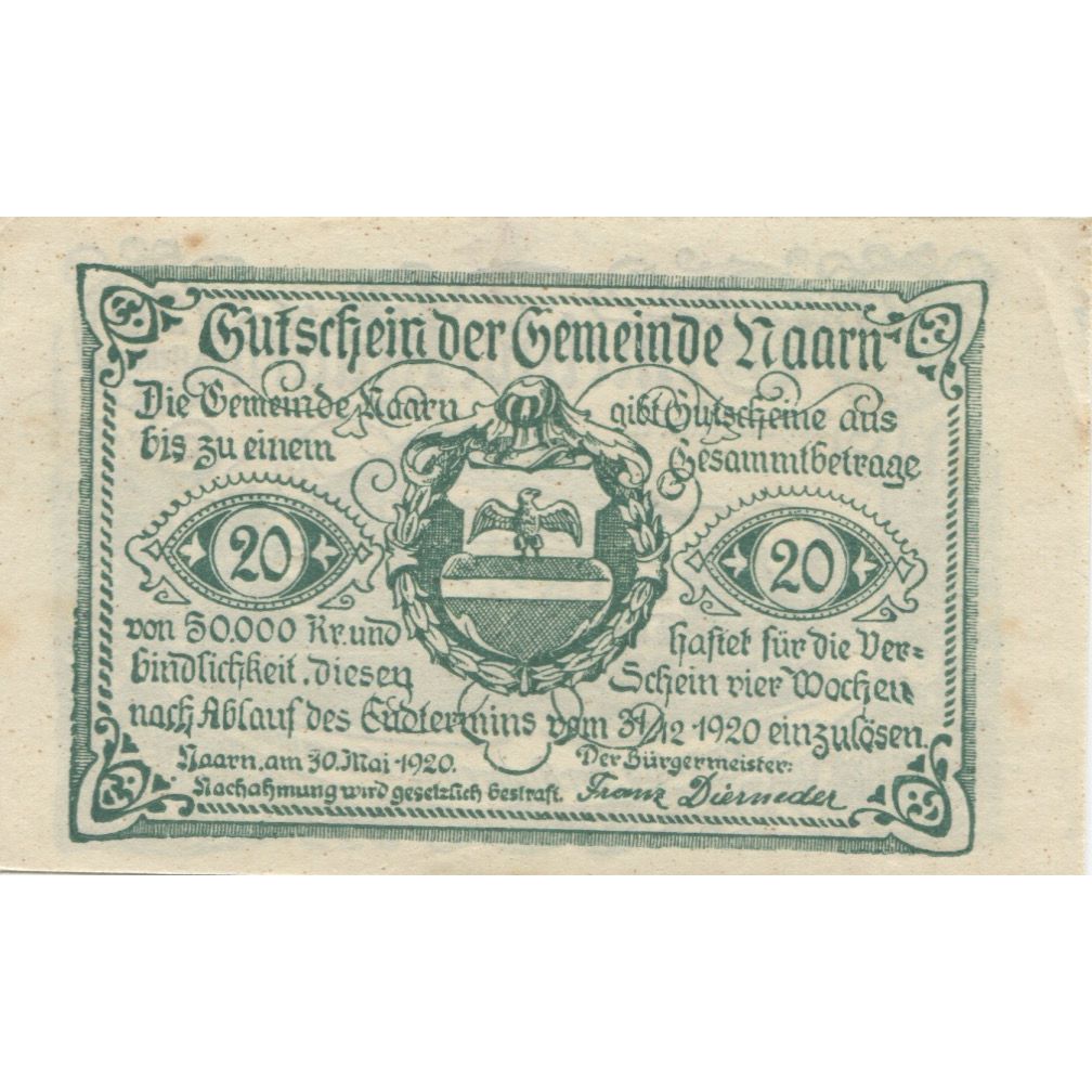 Banknote, Austria, Naarn, 20 Heller, Maison 1920-12-31, UNC(63), Mehl:FS 642a