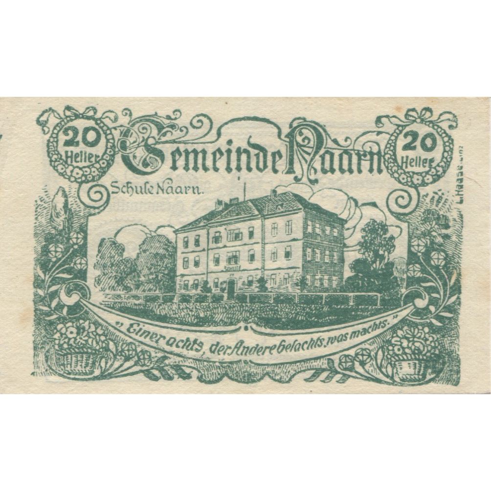 Banknote, Austria, Naarn, 20 Heller, Maison 1920-12-31, UNC(63), Mehl:FS 642a