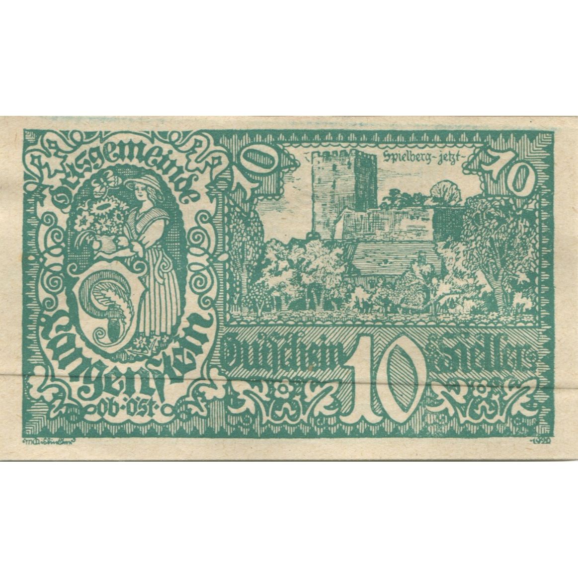 Banknote, Austria, Langenstein, 10 Heller, château, 1920, UNC(63), Mehl:FS 502a