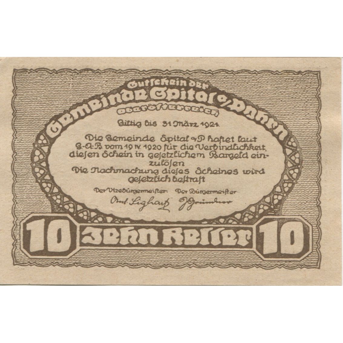 Banknote, Austria, Spital, 10 Heller, village, 1920, UNC(63), Mehl:FS 1007IIa