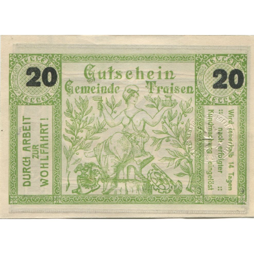 Banknote, Austria, Traisen, 20 Heller, mairie, 1920, UNC(63), Mehl:FS 1076IIa