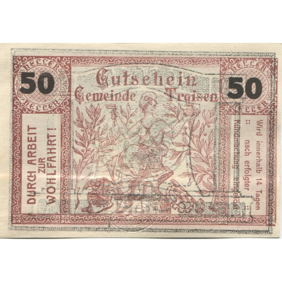 Geldschein, Österreich, Traisen, 50 Heller, dragon, 1920, UNZ-, Mehl:FS 1076IIb