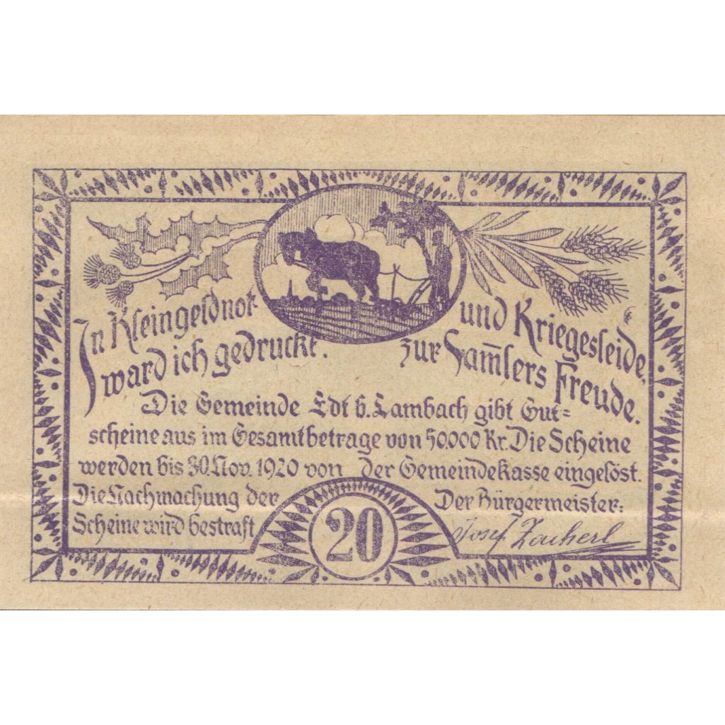 Banknote, Austria, Lambach, 20 Heller, train 1920-11-30, UNC(63), Mehl:FS 151a