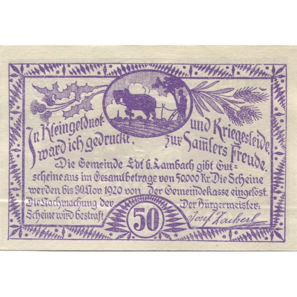 Banknote, Austria, Lambach, 50 Heller, ferme 1920-11-30, UNC(63), Mehl:FS 151a
