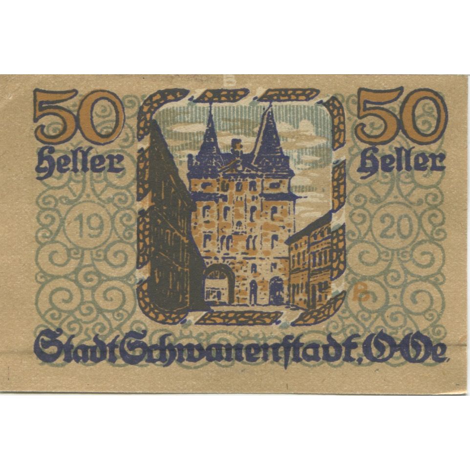 Banknote, Austria, Schwanenstadt, 50 Heller, Blason, 1920 UNC(63) Mehl:FS 977Ia