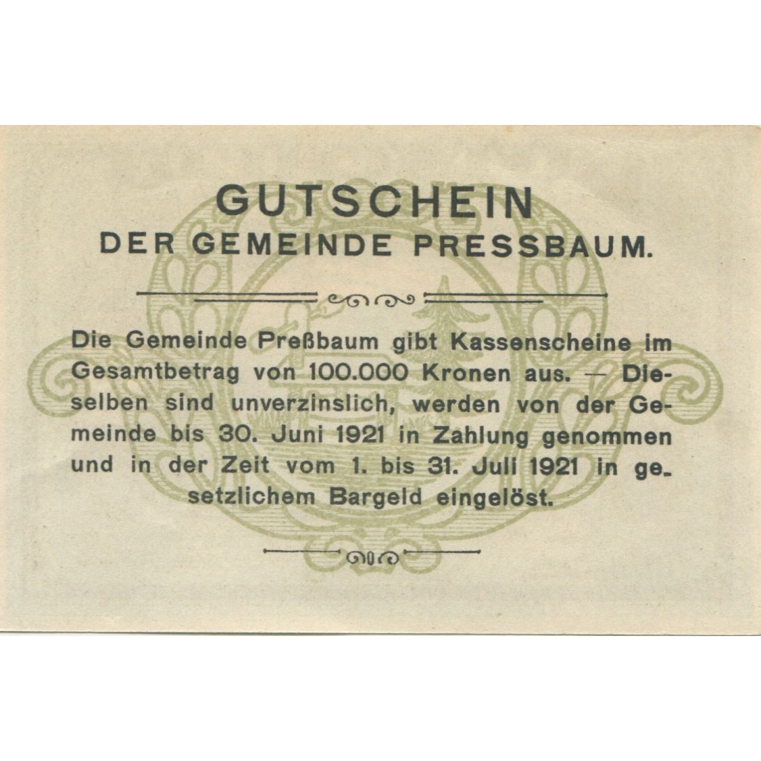 Banknote, Austria, Pressbaum, 20 Heller, village, 1921 UNC(63) Mehl:FS 784a