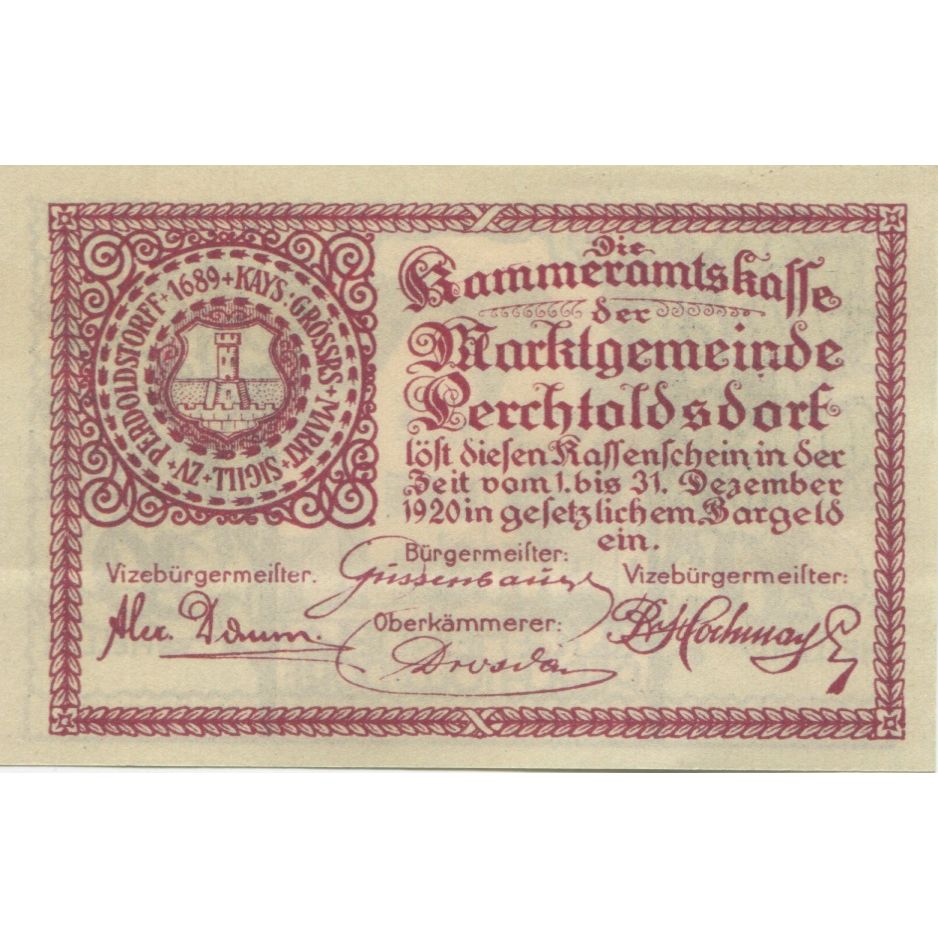 Banknote, Austria, Perchtoldsdorf, 20 Heller, ferme, 1920 UNC(63) Mehl:FS 728