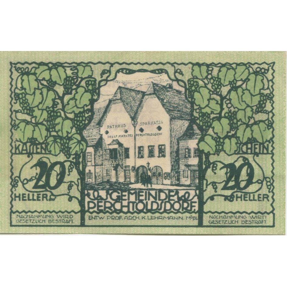 Banknote, Austria, Perchtoldsdorf, 20 Heller, ferme, 1920 UNC(63) Mehl:FS 728