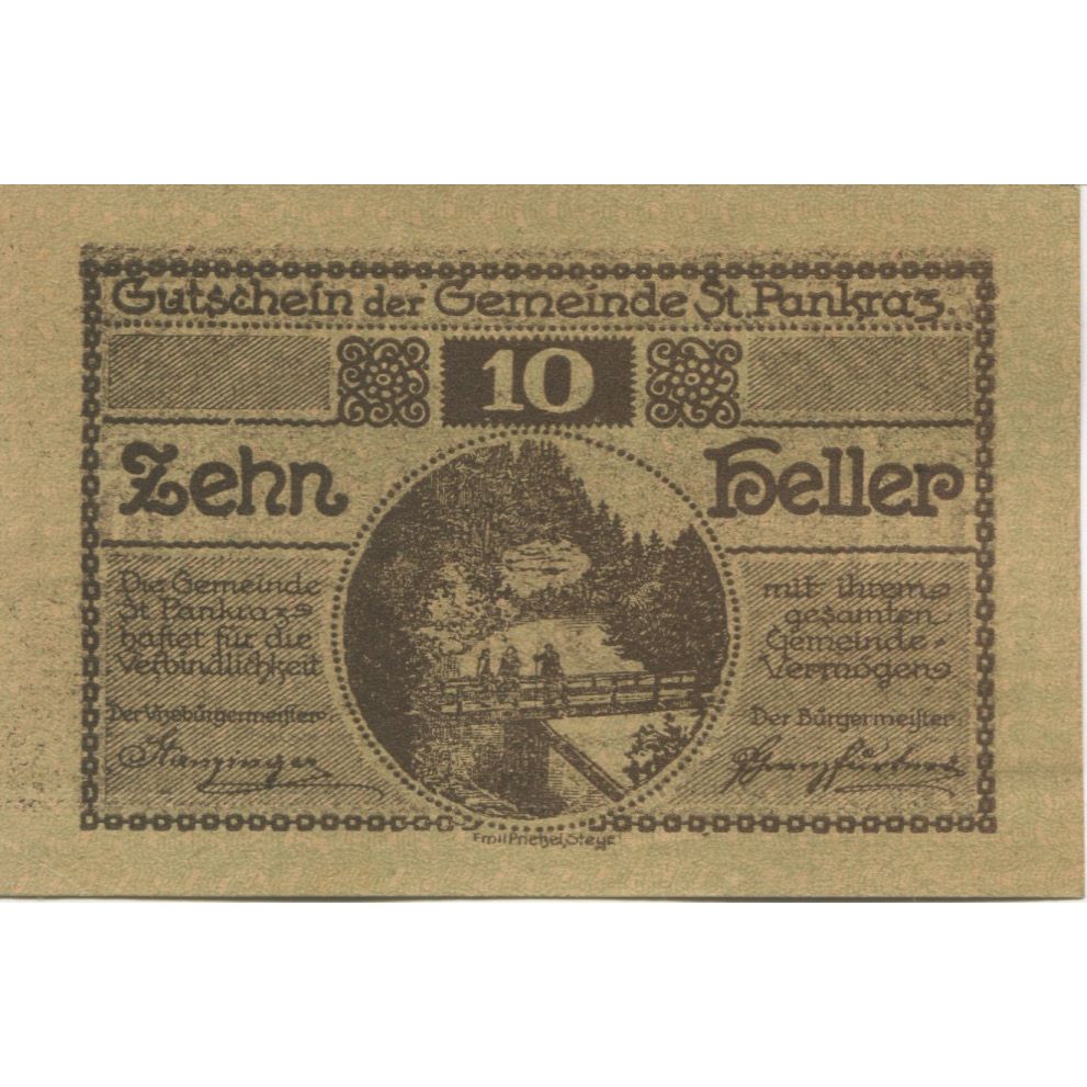 Banknote, Austria, St Pankraz, 10 Heller, paysage, 1920 UNC(63) Mehl:FS 919