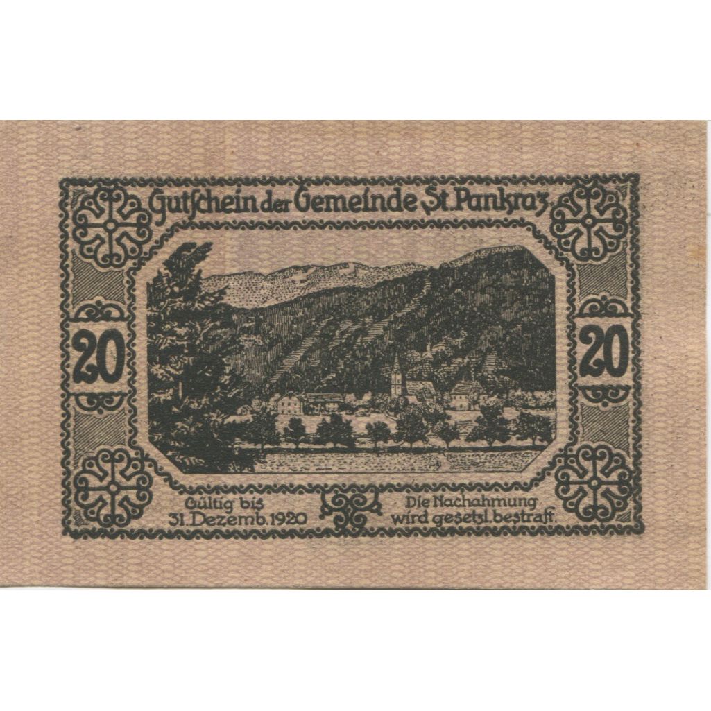 Banknote, Austria, St Pankraz, 20 Heller, pont, 1920 UNC(63) Mehl:FS 919
